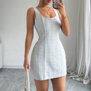 SHEIN White Tweed Scoop Neck Mini Dress